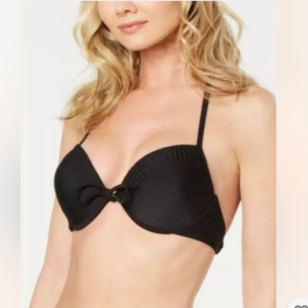 California Waves Black Push Up Halter Bow Padded Bra Bikini Top Junior Medium